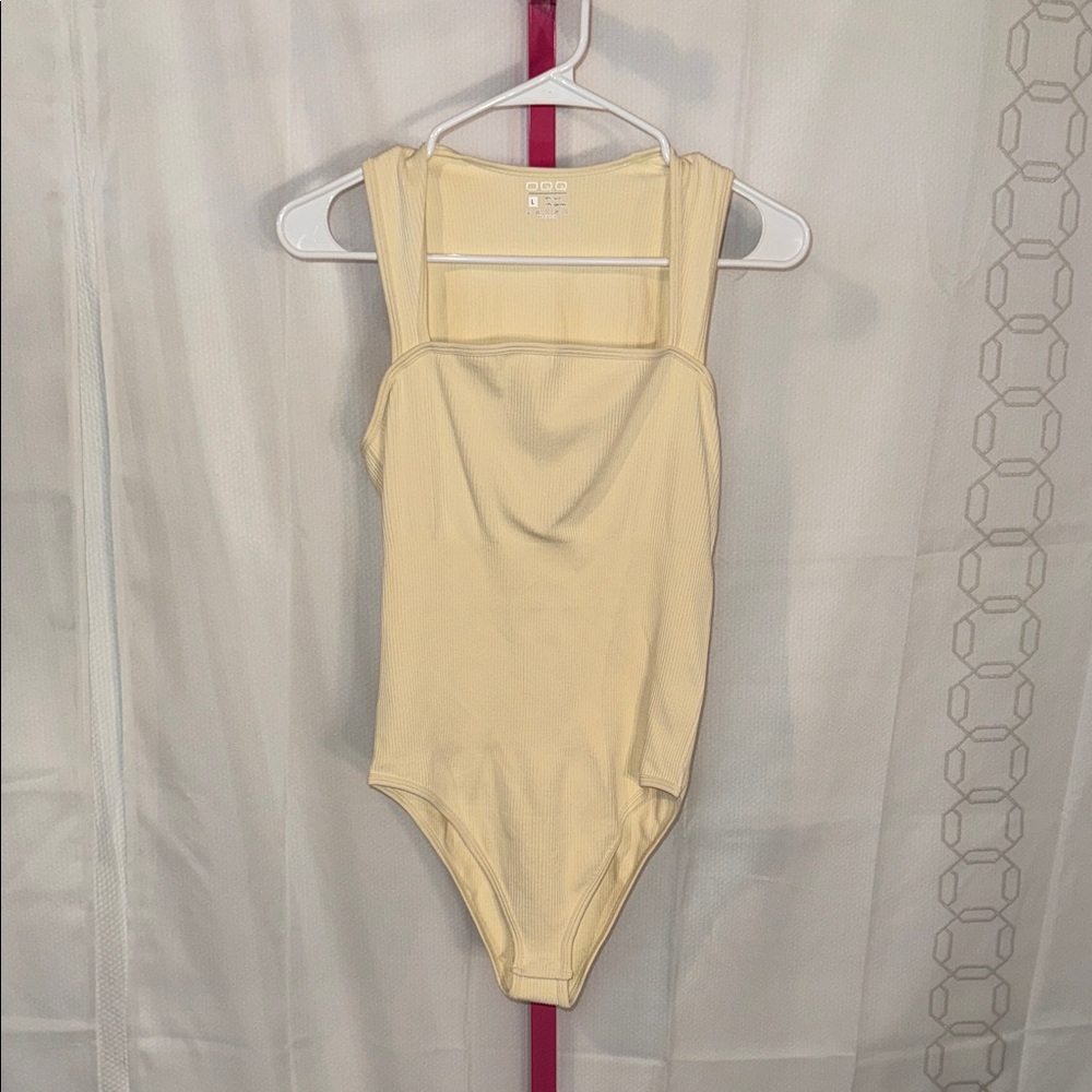 OQQ Butter‎ Yellow Square Neck Bodysuit